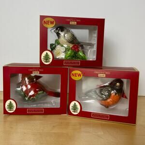 Spode Christmas Tree Bird Ornaments Lot of 3 Cardinal Robin Chickadee New NIB